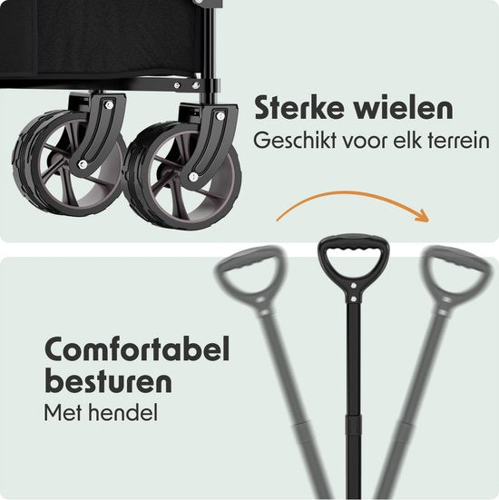 LifeGoods Wagon - XXL - faltbar - 300L - 150KG Tragfähigkeit - Schwarz
