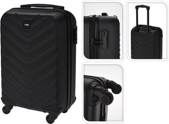 ProWorld - Reise-Handgepäck-Koffer-Relief -28 L-Schwarz Spinner-Räder-Leichtgewicht-33 x 20 x H53 cm