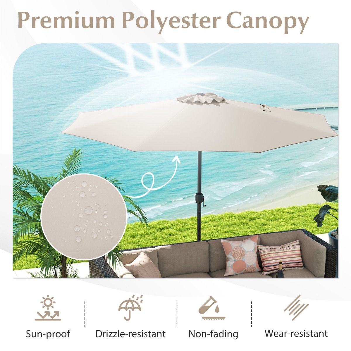 Coast Terrassenschirm – großer Tischschirm – 8 stabile Speichen – beige – 360 cm