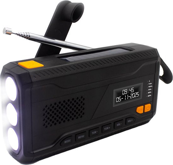 Denver Notfallradio - Solarstrombank - DAB & FM Radio - Notfallset - Taschenlampe - Aufziehbar - SOS Licht - Solarstrombank - SCD2033