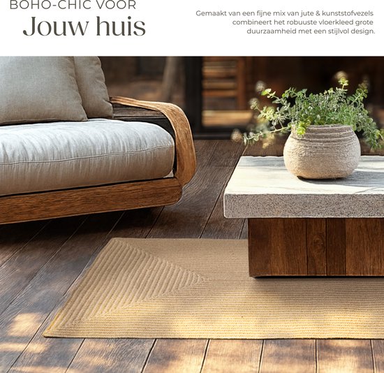 tectake - Flechtteppich - Boho-Stil - Juteteppich für den Innen- und Außenbereich - Langlebig, pflegeleicht, formbeständig und allergikerfreundlich - Vintage-Teppich - Div. Größen - 80x150 cm