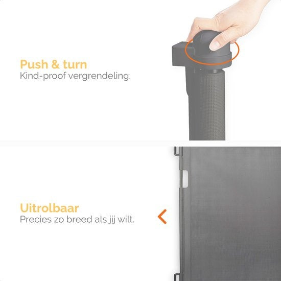 Goliving Roll-up Treppentor - Sicherheitstor - Kindertor - 10 bis 150 cm breit - Aluminiumrahmen - Grau