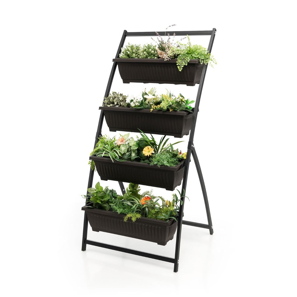 Coast Vertikales Blumenbeet – 4 Ebenen – Erhöht mit herausnehmbaren Kästen – Schwarz und Braun – 76 x 70,5 x 160 cm