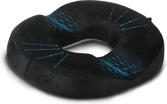 LifeGoods - Orthopädisches Ringsitzkissen - Waschbarer Bezug - Anti-Rutsch - Schwarz