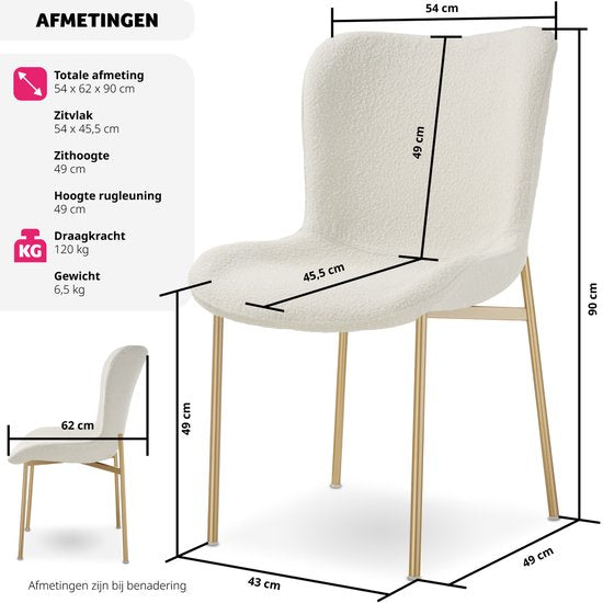 tectake - Polsterstuhl - Bouclé-Schalensitz für die Küche - Sessel für den Frisiertisch - Eleganter Ess- oder Wohnzimmersessel - weiß/gold - Div. Farben