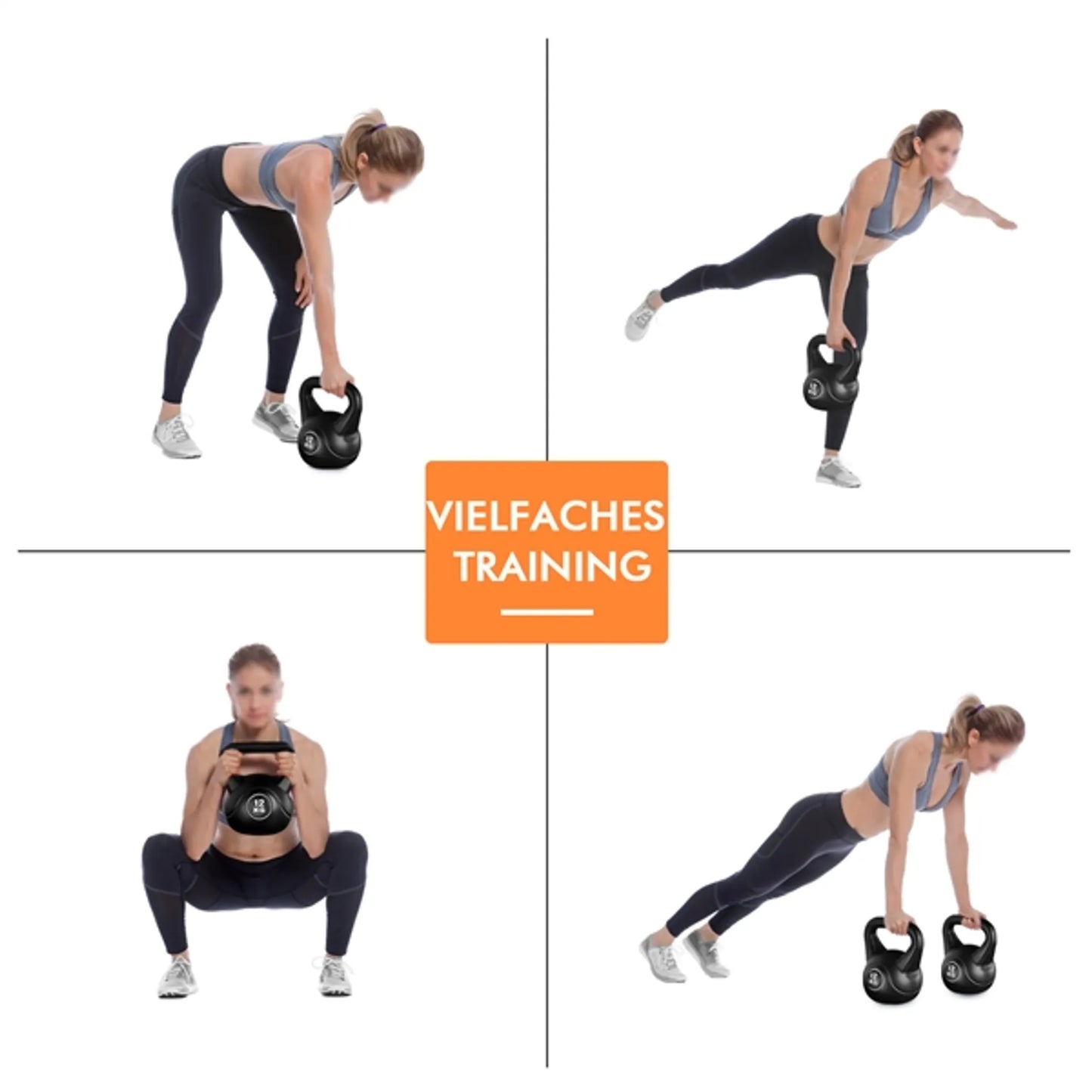 Yaheetech Kettlebell 12 kg - 26 x 22 x 30 cm - mit hartem Kunststoffgehäuse und abgerundeten Kanten und flacher Basis - für Krafttraining und Heimgebrauch - schwarzer Kunststoff und Beton