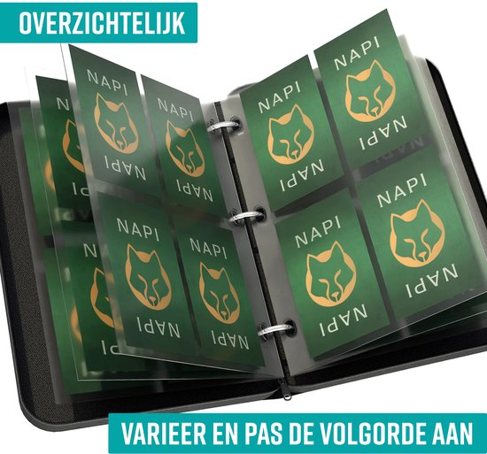 NAPI Sammelmappe für 400 Karten - Sammelmappe für Karten - 4 Fächer - Kunstleder - Premium Kartenmappe mit Reißverschluss - 50 Seiten - A5 Format - Rot/Weiß