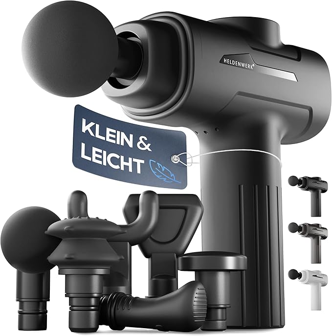 HELDENWERK Massage Gun mit 6 Aufsätzen - 3200 U/min, USB-C, Muskelmassagegerät - Schwarz