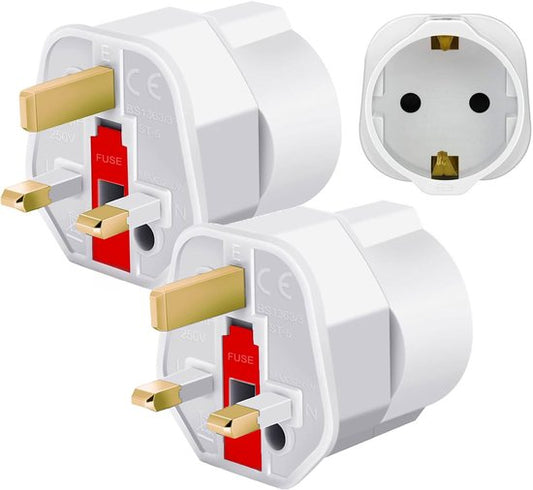 Travelhawk Reisestecker England - Reisestecker UK - Typ G - Ideal für Reisen in England, Schottland, Malta, Singapur, Hongkong und Malaysia - 2 Stück - Weiß