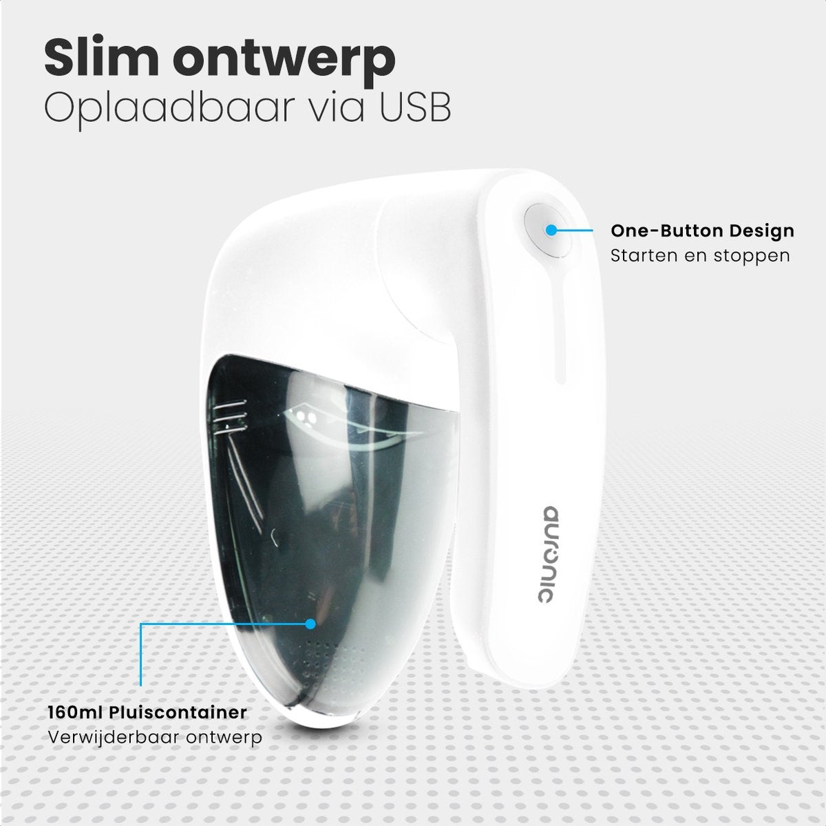Auronic Elektrischer Fusselentferner - Kabellos - 2 Extra-Aufsätze - Weiß