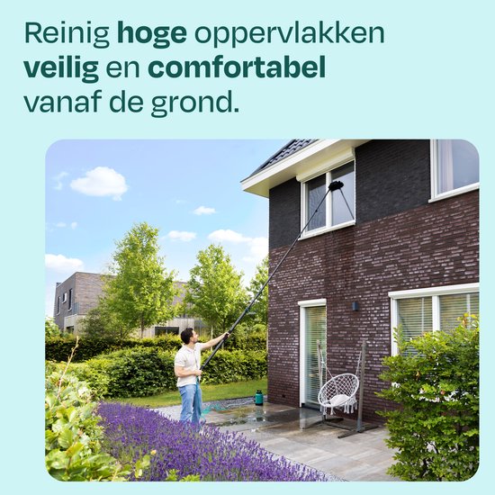 VONROC Hybrid-Teleskop-Waschbürste – Aluminium/3K-Vollcarbon – 6,5 m – inkl. 5-flächigem Bürstenkopf, 9 m Wasserschlauch und Seifenspender