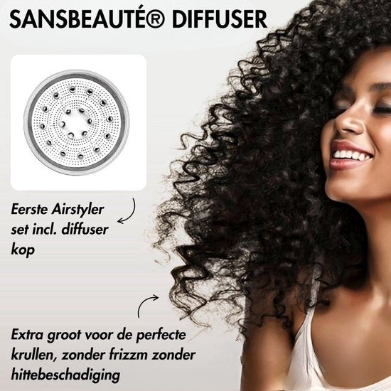 Sansbeauté® 9-in-1 Airstyler mit Diffusor und Aufbewahrungsbox - Multistyler - Haartrocknerbürste kurzes Haar - Lockenstab - Haarstyler - Haartrockner - Wärmebürste - Lockenbürste - Lockenstab - Haarglätter - Stylingbürste - 5 in 1 Hairstyler