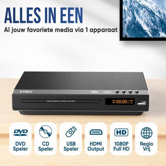 Strex DVD-Player - Mit HDMI - Full HD 1080P - Fernbedienung - USB & RCA - Region Free - Schwarz