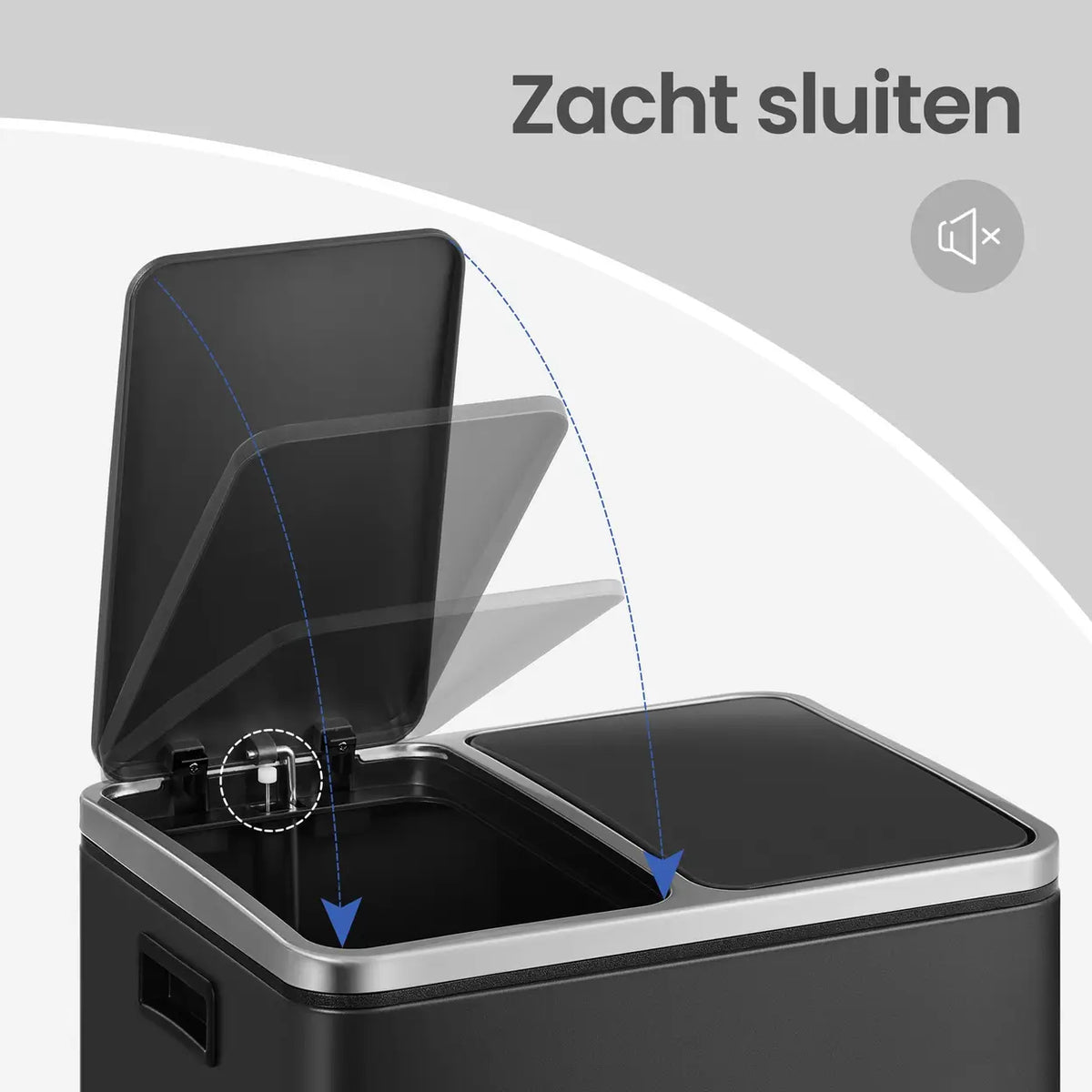 Joyfurnos Doppel-Treteimer – Schwarz – 2 x 15 Liter – Softclose-Deckel – Stahl – 41,8 x 35,9 x 44,5 cm