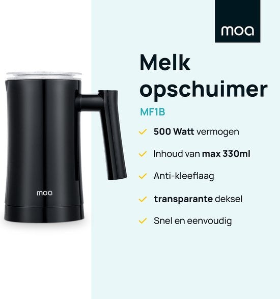 MOA Milchaufschäumer elektrisch - für Cappuccino und Latte - 3-in-1 - Schwarz - BPA-frei - MF1B