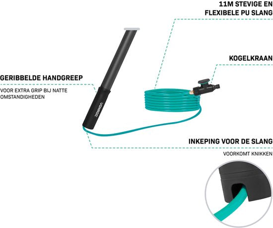 VONROC 3K Vollkohle-Teleskop-Waschbürste - 7,5 Meter - Inkl. 5-stufigem Bürstenkopf - 11m Wasserschlauch und Seifenspender