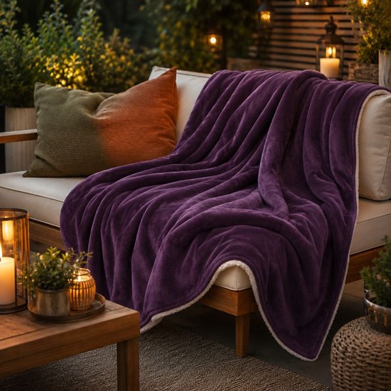 Ceruzo Sherpa-Fleece-Decke 150 x 200 cm – Pflaumenviolett – Weiche Decke – Waschbar bei 30 °C