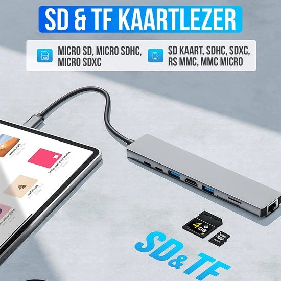 Strex 8 in 1 USB C Hub - Docking Station - USB Splitter - 4K HDMI - USB A - USB C - Ethernet - Micro SD - Geeignet für Laptop, Macbook, Windows