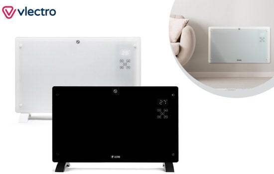 Vlectro - Elektroherd & Konvektor - 2000W - LED Display & Fernbedienung - Weißes Metall & Kunststoff - Wandmontage & freistehend - Energieeffizient mit Thermostat