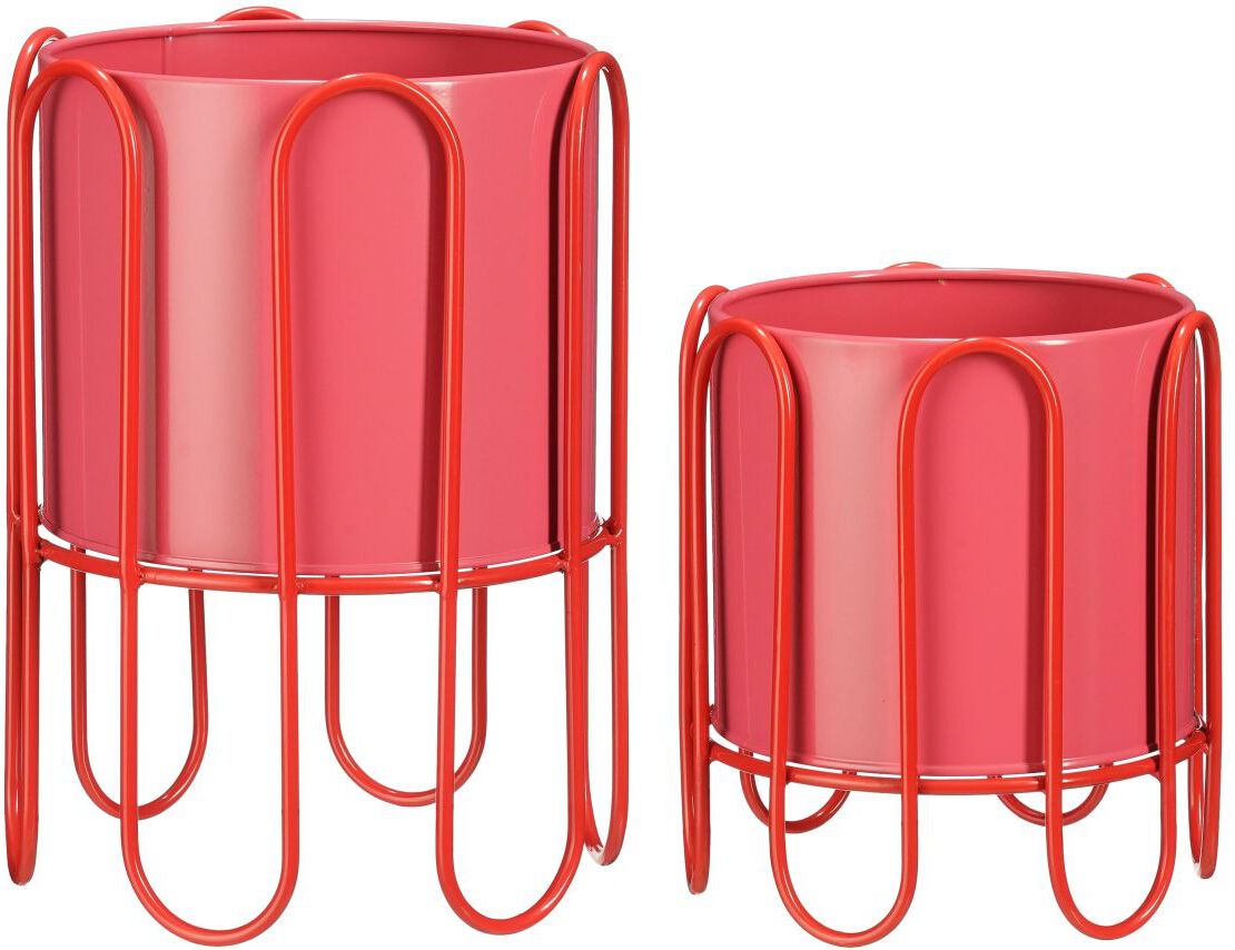 Mica Decorations Dione Blumentopf auf Ständer – Ø 23 x 21,5 cm – Metall – Rot/Rosa