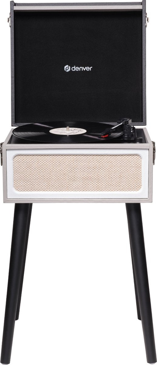 Denver Plattenspieler - Bluetooth - Integrierte Lautsprecher - FM Radio - Autostop - Retro - Grau