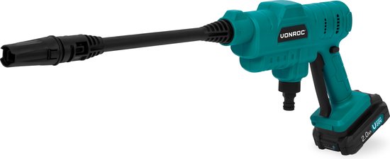 VONROC Accu Druckreiniger 20V - 24bar - 198 l/h - Inkl. 5m Saugschlauch, Reinigungsmittelflasche und verstellbare Düse - Inkl. 2.0Ah Akku und Schnellladegerät