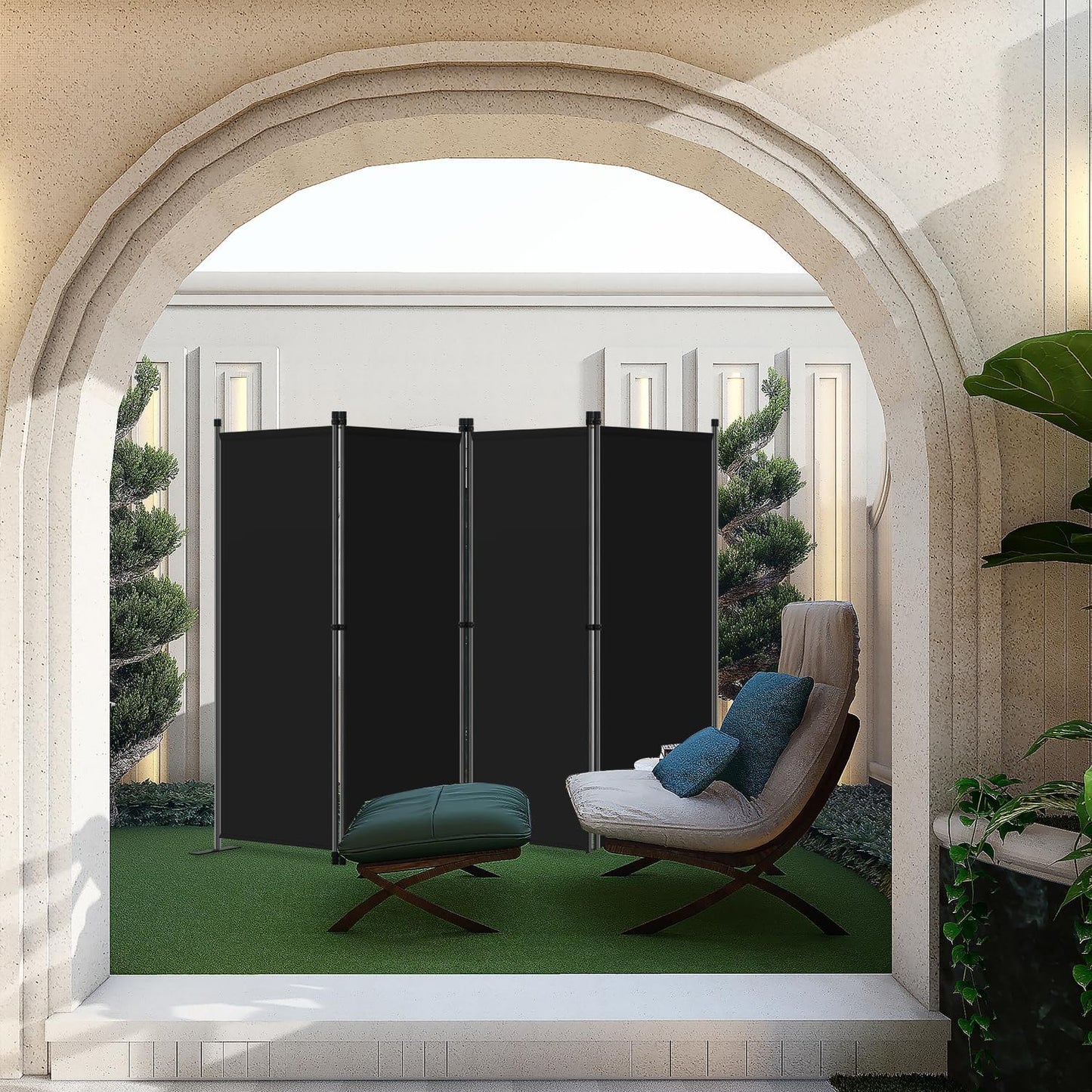 Angel Living Chamber Screen - 4-teilig - 224x165 cm - faltbar - Stahl & Polyester - Raumteiler & Sichtschutz - Schwarz