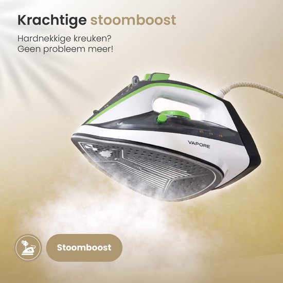 Vapore - Dampfbügeleisen 2400W - Keramiksohle - Bügeleisen - 34g/min Dampf - Anti-Tropf - Bügeleisen - Selbstreinigend - Inkl. hitzebeständiger Bügelmatte