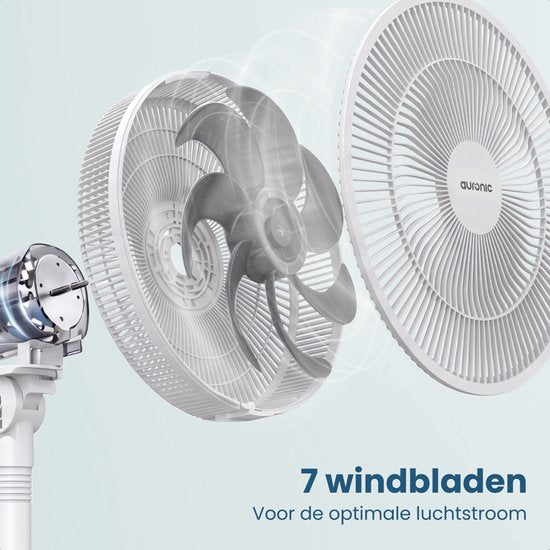 Auronic Stehventilator - 3 Geschwindigkeiten - 85° Oszillation - einstellbar von 70-116 cm - Weiß