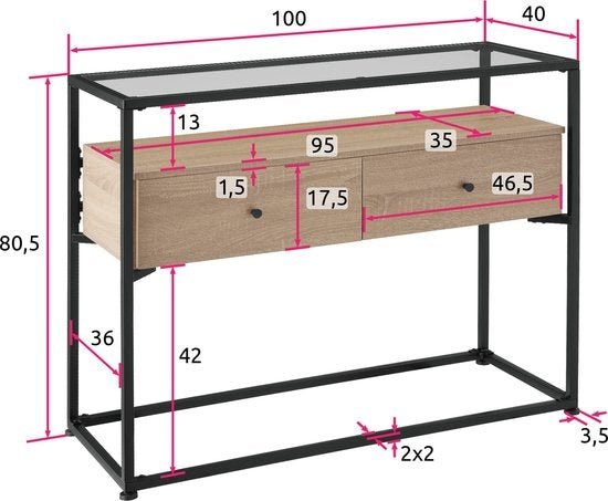 tectake - Konsolentisch Sideboard Reading - industriell - hellbraun - 101,5x41,5x80,5cm - 404691