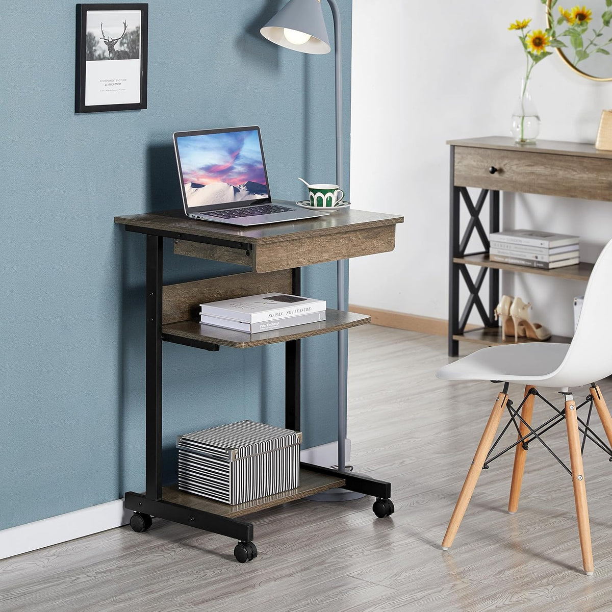 Yaheetech Rolltisch mit Schublade und 4 Ablageböden – 56 x 51 x 79,5 cm – Taupe