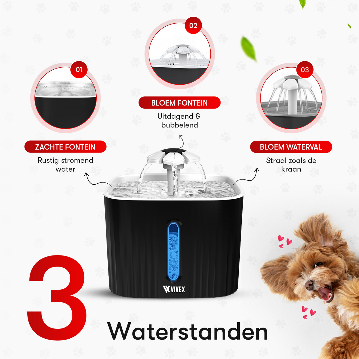 Vivex® Trinkbrunnen - Trinkbrunnen für Katzen und Hunde - Inkl. 5 Filter und Reinigungswerkzeug - Leise wie ein Mäuschen