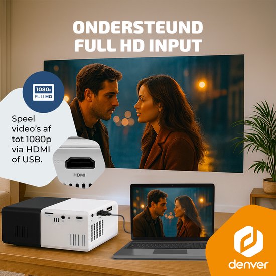 Denver Mini Beamer - Full HD 1920*1080P - 30 ANSI Lumen - Projektor - Heimkino - HDMI - USB-C