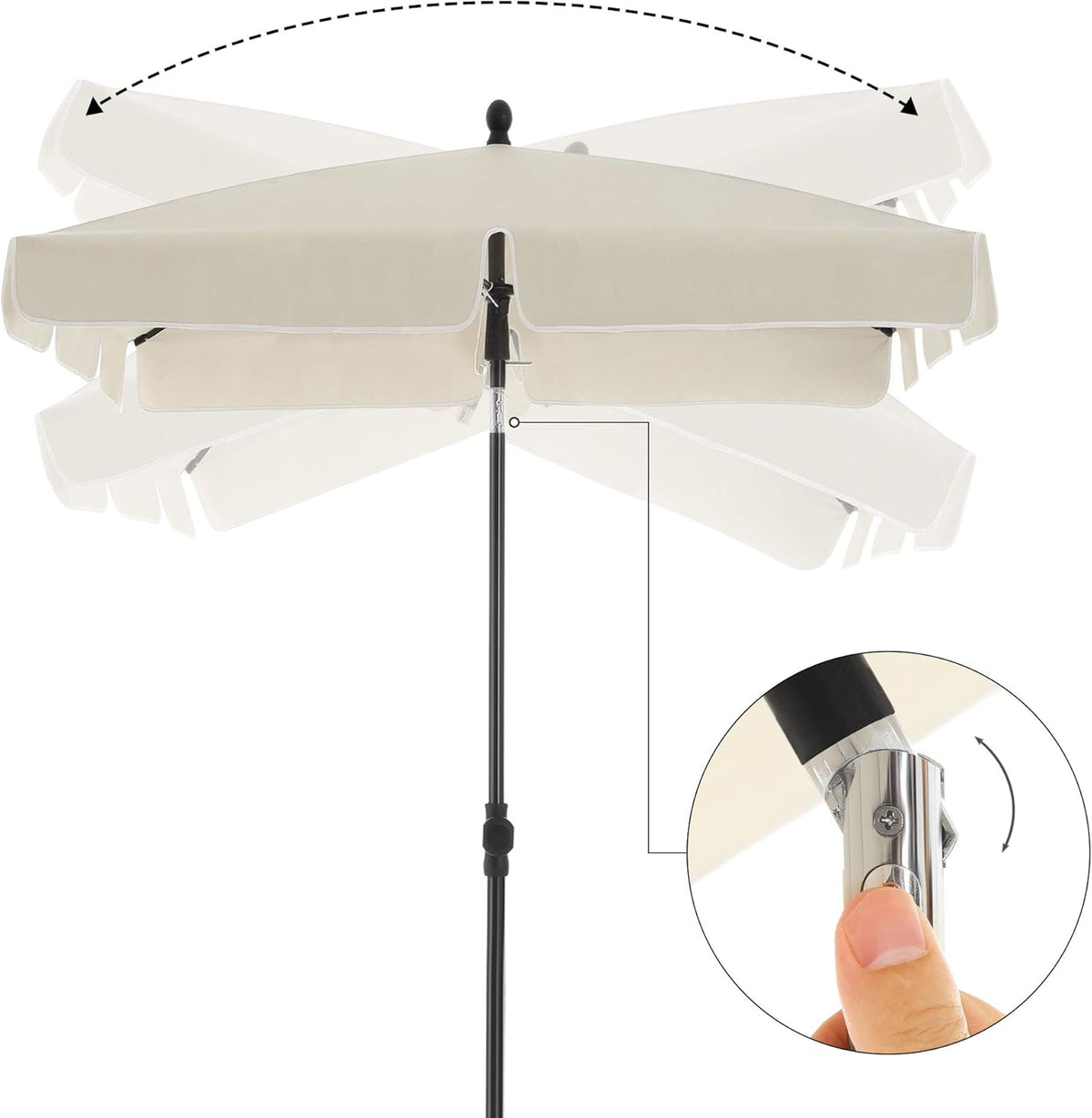 SONGMICS Rechteckiger Balkon-Sonnenschirm 200 x 125 cm, Beige, UV-Schutz bis zu UPF 50+, neigbar