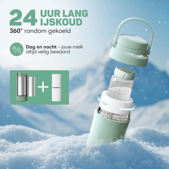 Vulpes Goods® BabyCare - Milchkühler für unterwegs - Tragbarer Muttermilchkühler - Edelstahlflasche 750ml + 2x 300ml BPA-freie Flaschen - Bis zu 24h Kühlung - Tragbarer Muttermilchkühler - Ohne Strom oder Eis - Kompakt & auslaufsicher