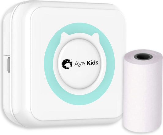 AyeKids Fotodrucker - Bluetooth - Kabellos - Inkl. 1 Rolle Fotopapier - Mini-Drucker - Taschendrucker - Blau