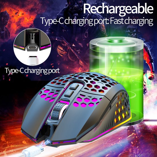 HXSJ T500 Gaming-Maus - Ultraleicht - RGB-Beleuchtung - Helles Schwarz