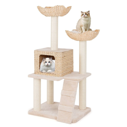 Coast Kratzbaum für Katzen – 4 Ebenen – Sisal-Kratzbäume – waschbare Kissen – beige 122 cm