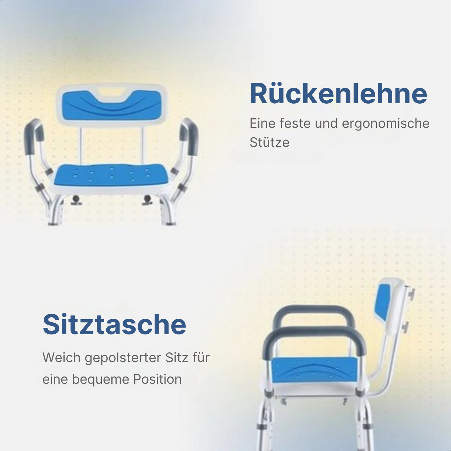 Safe Age - Duschstuhl - mit abnehmbarer Rückenlehne und Armlehne - rutschfest - höhenverstellbar - Duschhocker - Blau