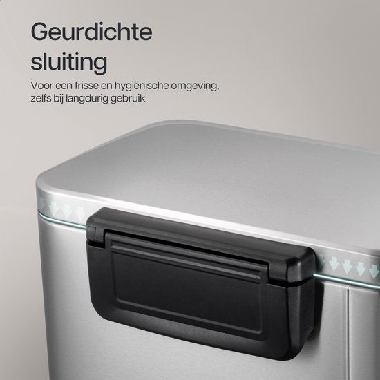 Deleca Mülleimer Prestige - 50 Liter - Breit - Edelstahl Mülleimer / Abfallbehälter / Tret-Abfallsammler - Mit Fußpedal und Slow Close - Matt Silber
