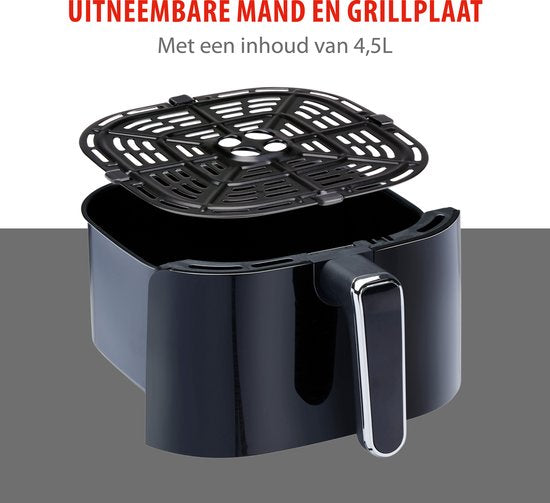 alpina Airfryer 4.5L- Heißluftfritteuse für 3 bis 4 Personen - Luftfritteuse mit einstellbarer Temperatur von 80°C bis 200°C - Timer bis zu 60 Minuten - Heißluftfritteuse 1450W - Schwarz