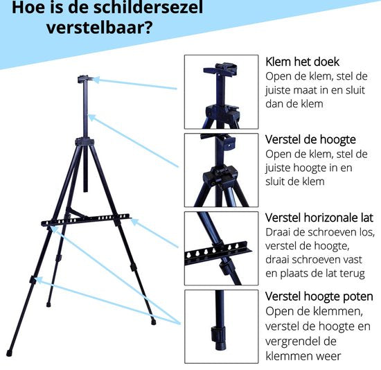CreaTime Staffelei, verstellbar, zusammenklappbar, für Erwachsene, mit luxuriöser Schutzhülle/Tragetasche, Freiluftstaffelei