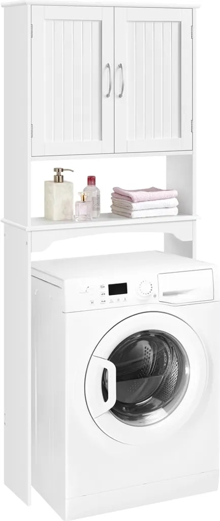 Yaheetech Badezimmerschrank 75 x 23 x 180 cm – Weiß – Aufsatzschrank für Toilette oder Waschmaschine mit verstellbarem Einlegeboden
