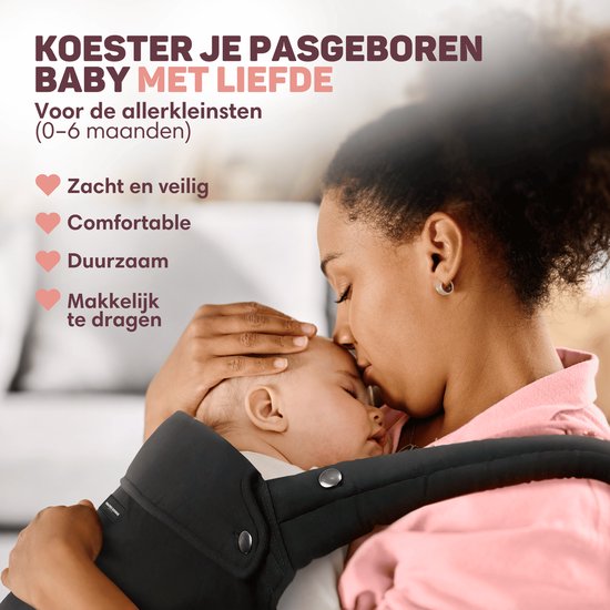 Vulpes Goods® BabyCare - Babytrage - Ergonomische Babytrage 0-36 Monate - Luxus-Bauchtrage bis zu 20 kg - OEKO-TEX® Baumwolle - Freihändiger Komfort - Mit Rückenstütze & M-Position - Schwarz