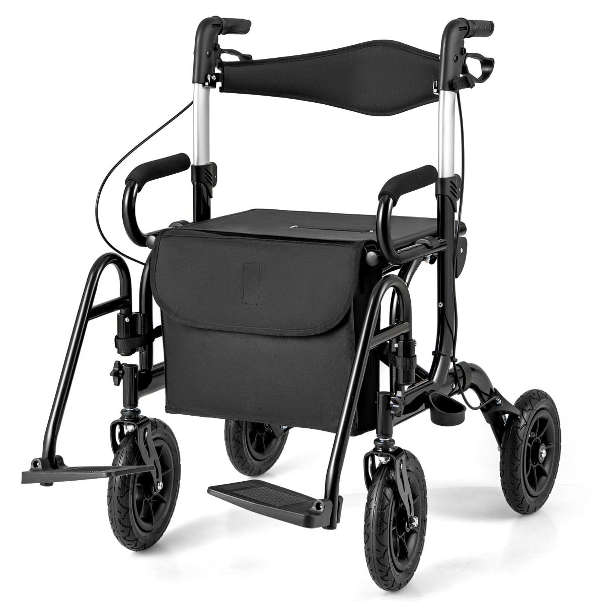Coast 2-in-1-Rollator und Rollstuhl – Luftreifen – 6-fach höhenverstellbar – schwarz