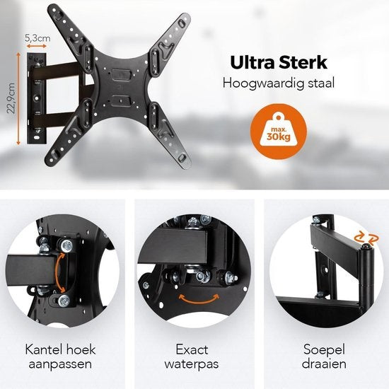 LifeGoods TV-Halterung - drehbar und neigbar - 26 bis 55 Zoll - bis zu 30 KG - Schwarz