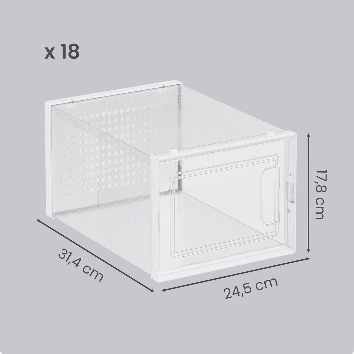 Joyfurnos stapelbare Schuhaufbewahrungsboxen, 18 Stück – transparent-weiß – 35 x 25,2 x 19 cm