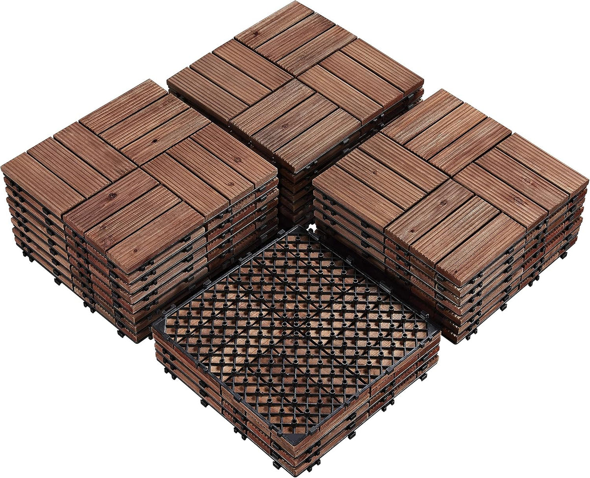 Yaheetech Terrassenfliesen aus Tannenholz 30,8 × 30,8 cm – 27 Stück, braun