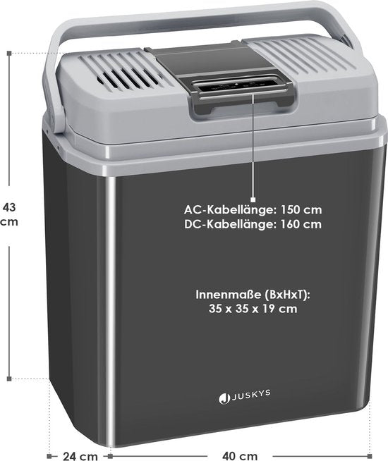 Juskys Elektrische Kühlbox – 24 Liter – 12 V & 230 V Anschluss – Grau