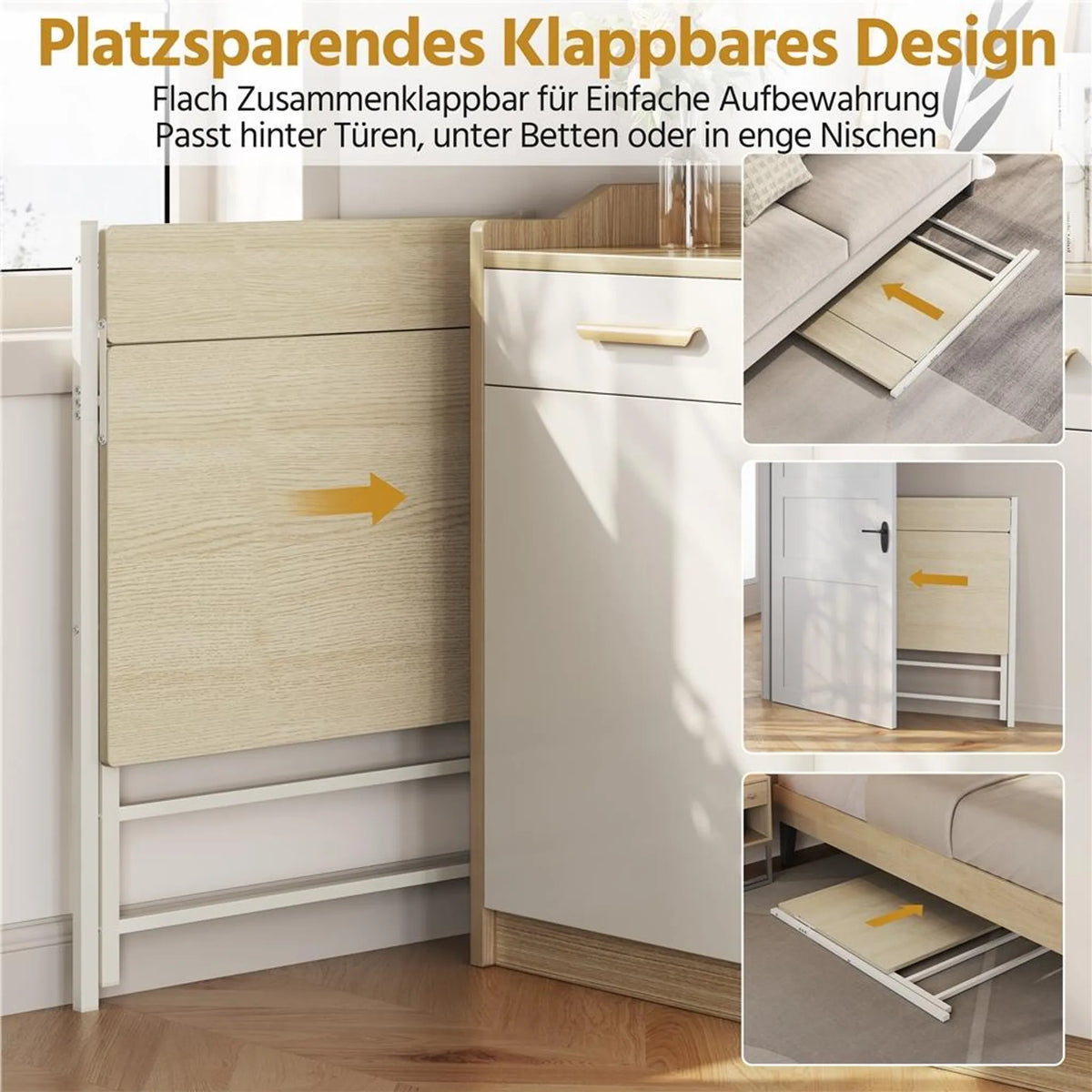 Yaheetech Klappbarer Computertisch mit Monitorhalterung – 106,5 x 60,5 x 90 cm – Helles Holz
